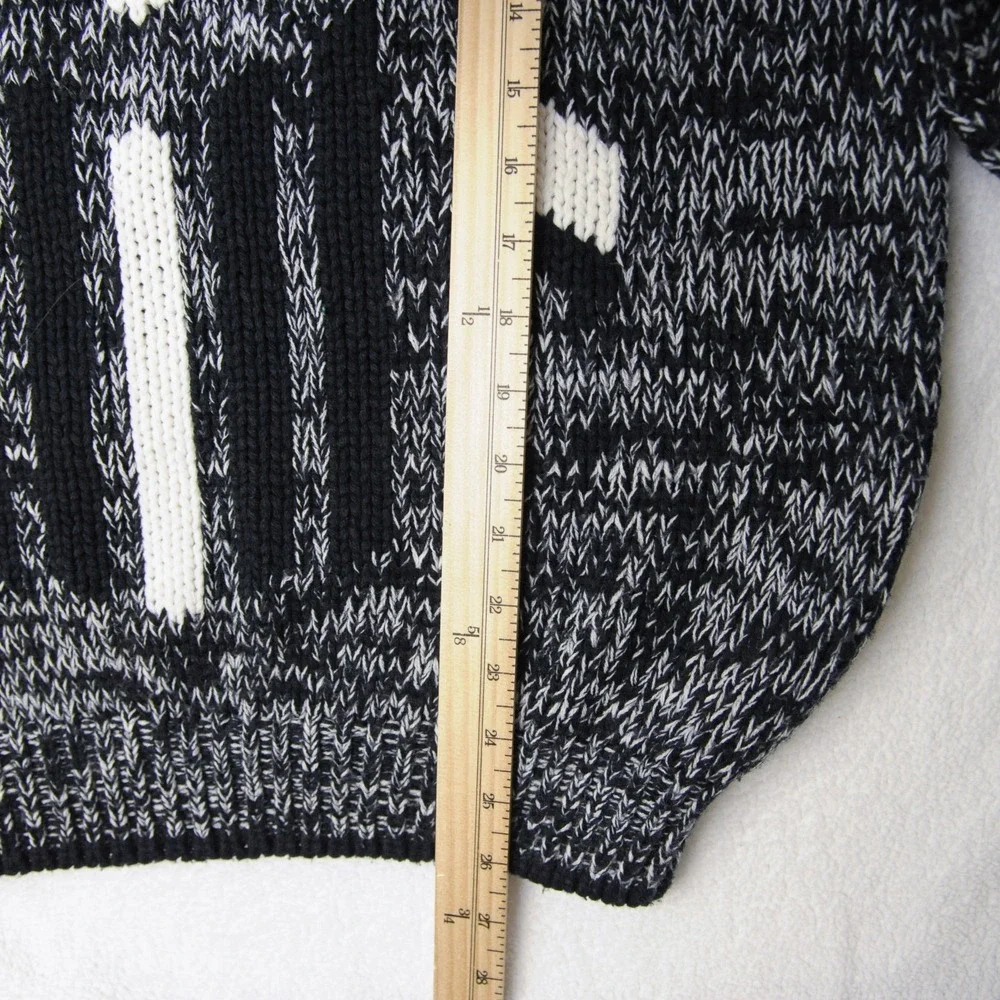 Vintage 90s Geometric Knit Sweater Mens M Black White Abstract Retro Graphic Dad